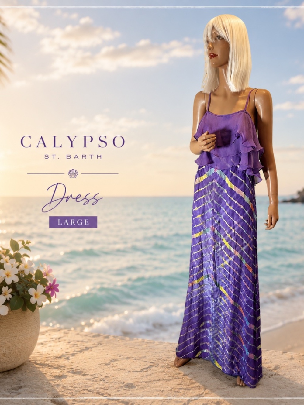 Calypso St. Barth purple ruffled maxi dress large